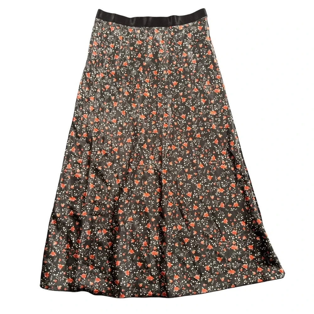 Knit Riot Floral Satin Midi Skirt Women M Fairy Grunge‎ Coquette Y2K Cottagecore
